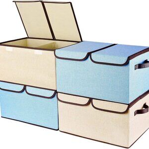 Larger Storage Cubes 4-Pack Linen Fabric Foldable Storage Box 16.5 x‎ 11.8 x 9.8